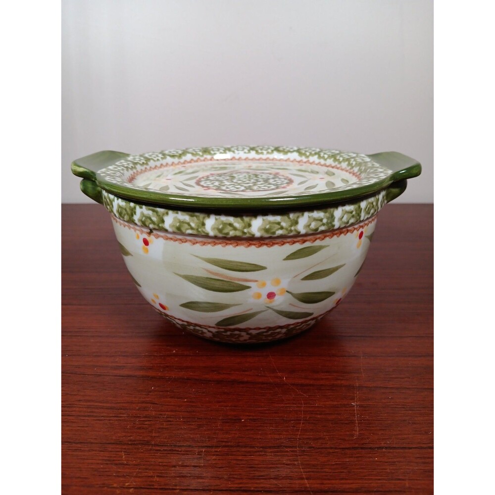 Temp-Tations Old World 1 Quart Serving Mixing Bowl With Lid Green EUC